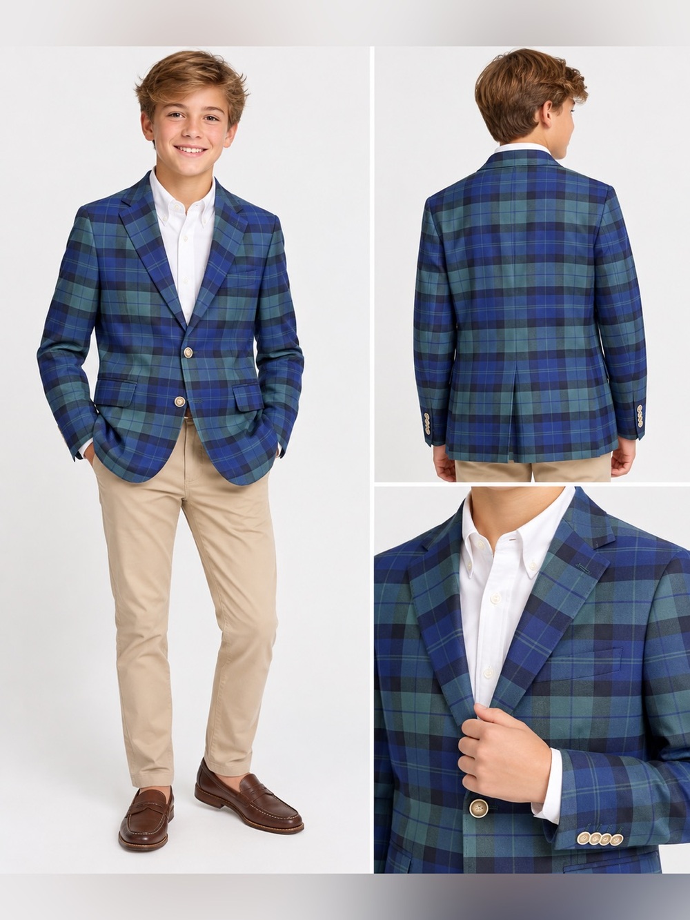 Vineyard Vines Boys Blue Green Plaid Blazer Sport Coat Size 14